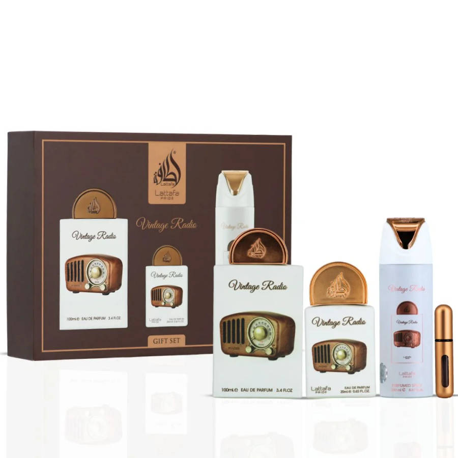 Lattafa Vintage Radio Pride Gift Set 100 ml + 20 ml + 200 ml Eau De Parfum Spicy scent