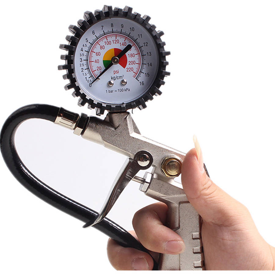 220 Psi Lock On Tire Inflator Air Pressure Gauge Pistol Chuck Hose Car/Bike Auto