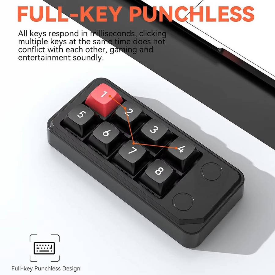 MKESPN K815B 8-Key RGB Mechanical Numeric Keyboard Hot-Swappable Compact Gaming Keypad - Red / Black