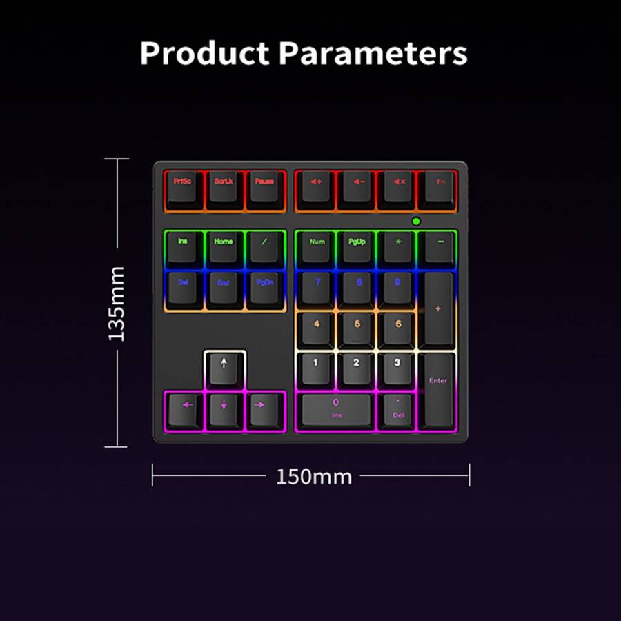 A36 RGB Backlit Mini Mechanical Keyboard with Numpad 34 Keys Type-C Wired Keyboard - Black