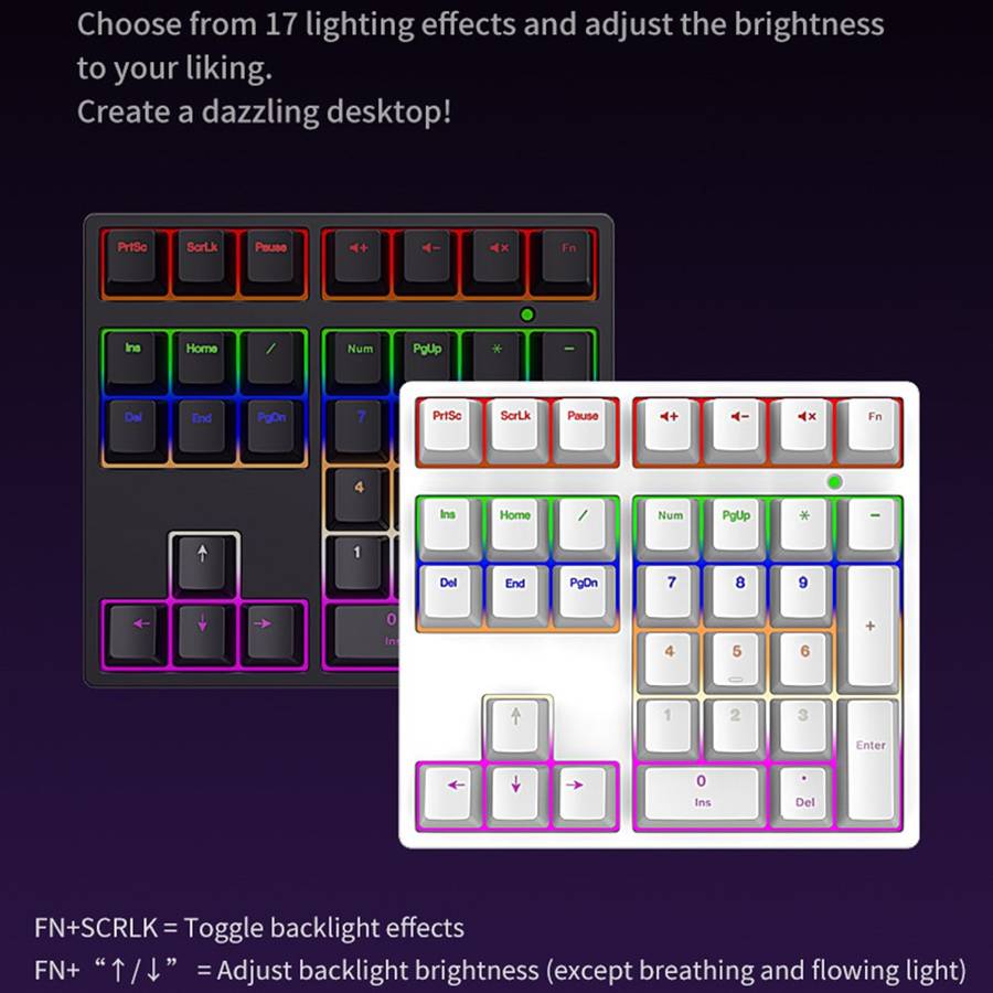 A36 RGB Backlit Mini Mechanical Keyboard with Numpad 34 Keys Type-C Wired Keyboard - White