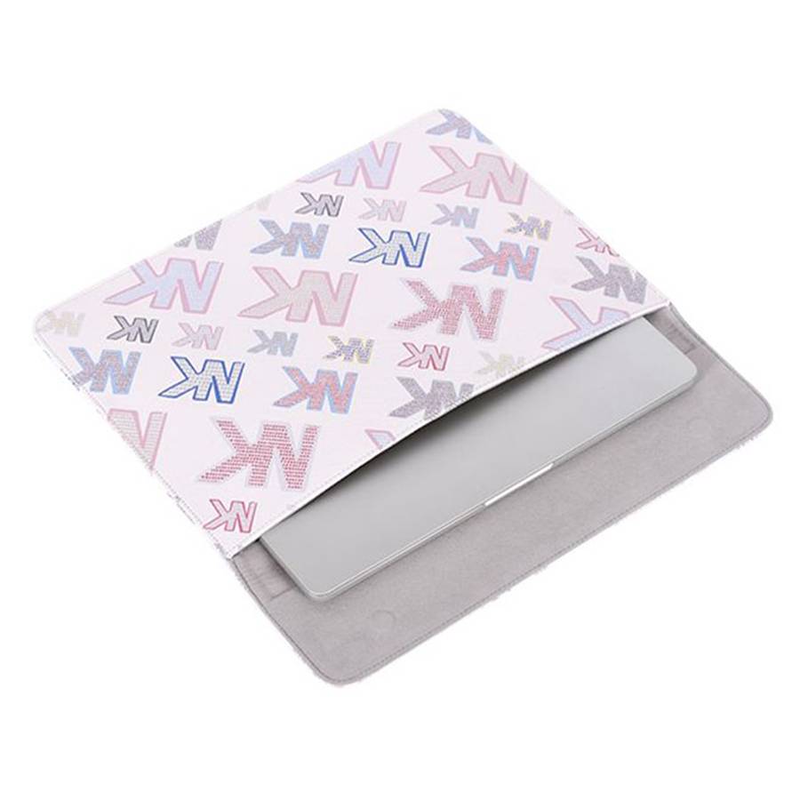 CANVASARTISAN E59-01 Letter NK Printing Laptop Carrying Case PU Leather Scratch-proof Sleeve Bag wit