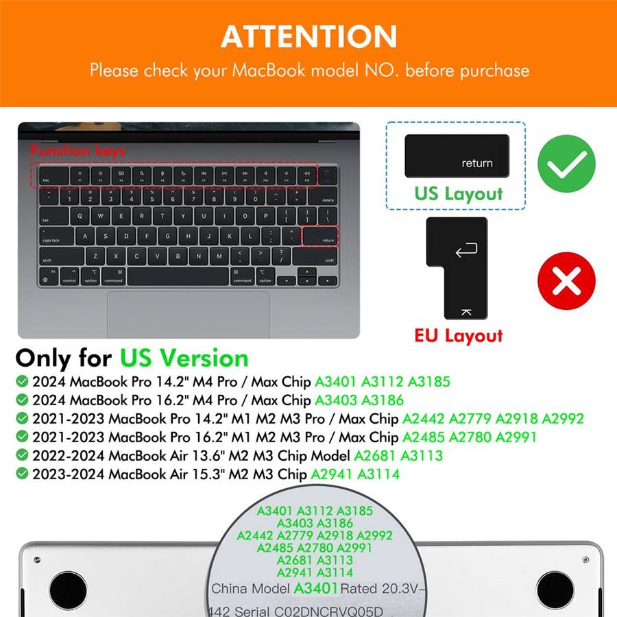 MacBook Pro 14.2 / Pro 16.2 / Air 13.6 / Air 15.3 ENKAY US Version Keyboard Cover Soft Silicone Prot