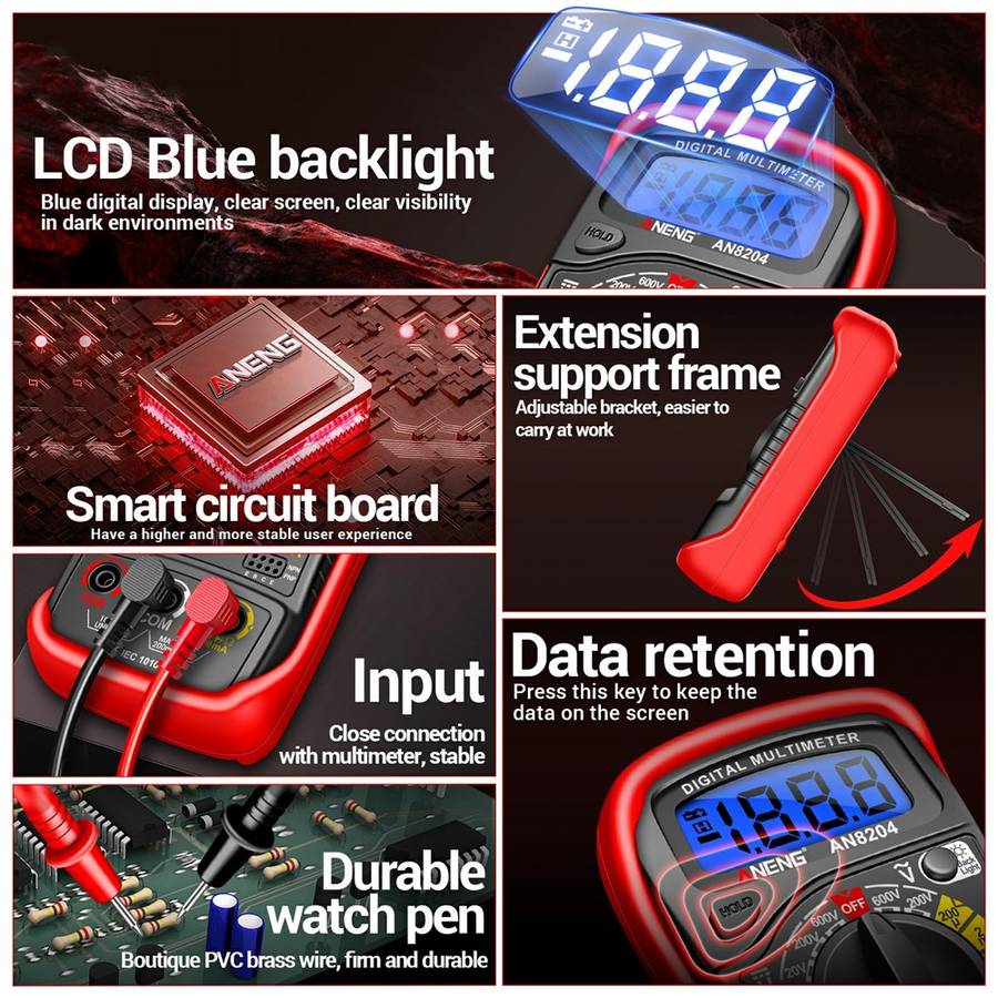 Digital Multimeter AC DC Voltage DC Current Resistance Diode Tester