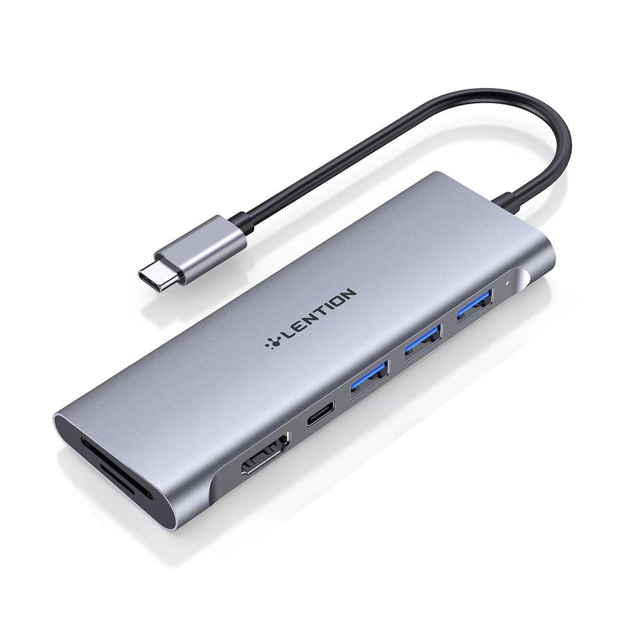 LENTION C36bHCR Type-C Hub Converter to USB 3.0 Ports HD Video Output Port Card Reader Slots PD3.0 1