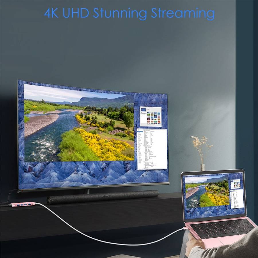 LENTION C35H-1M USB-C Hub Converter Multi-port Docking Station Type-C to 4 USB-A3.0+HD+PD Adapter Co