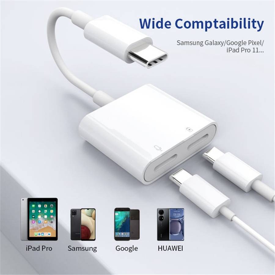 MH-CM36S 60W Type-C Male to Dual Type-C Female Adapter Charging Cable Earphone Connector