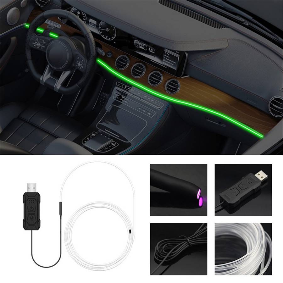 S3U 3m S-Series Fiber Optic Flexible Neon Light Strip Sound-activated Car Interior USB Atmosphere La