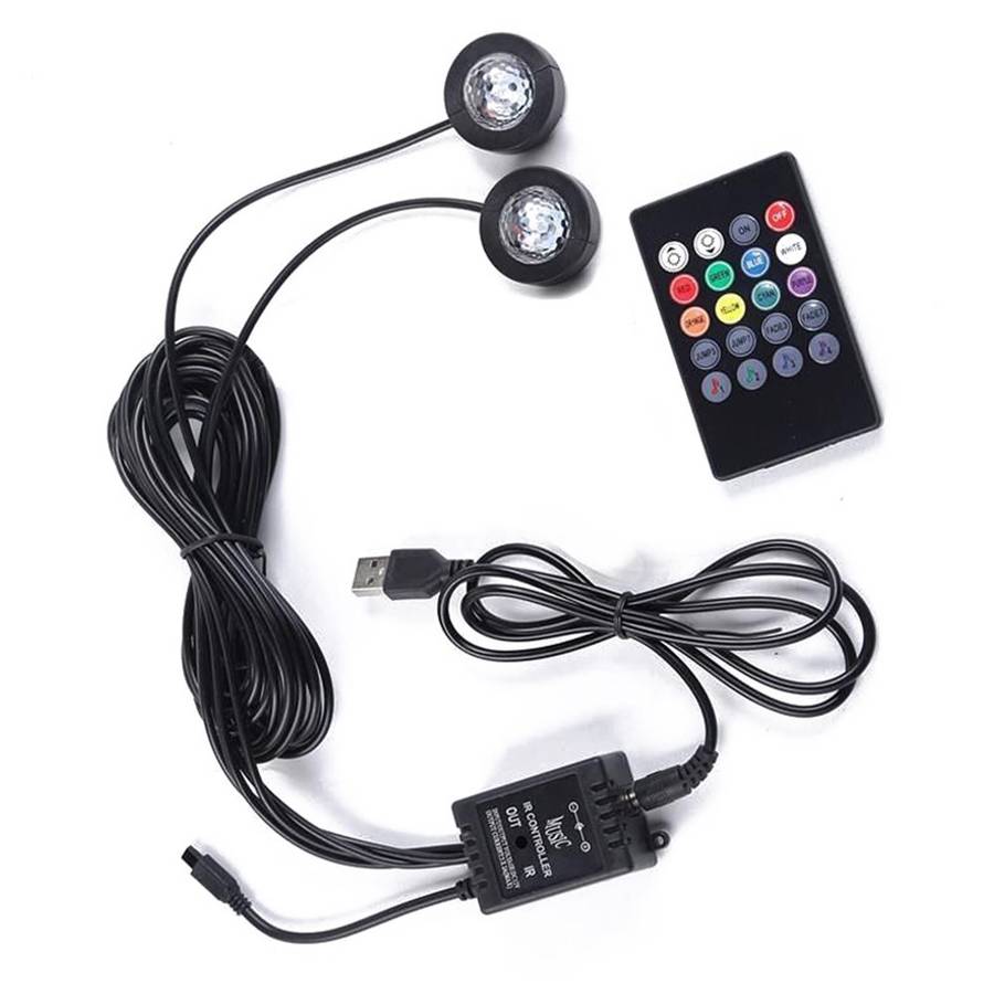 DX2U USB Powered 2-LEDs Car Light Strip Sound-activated Car Footwell Interior Decorative Lamp
