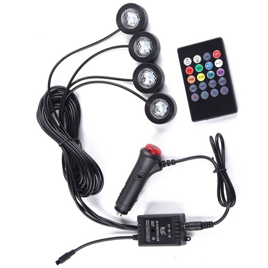 DX4 Cigarette Lighter 4-LEDs Car Footwell Light Strip Music Sound-activated Car Interior Atmosphere