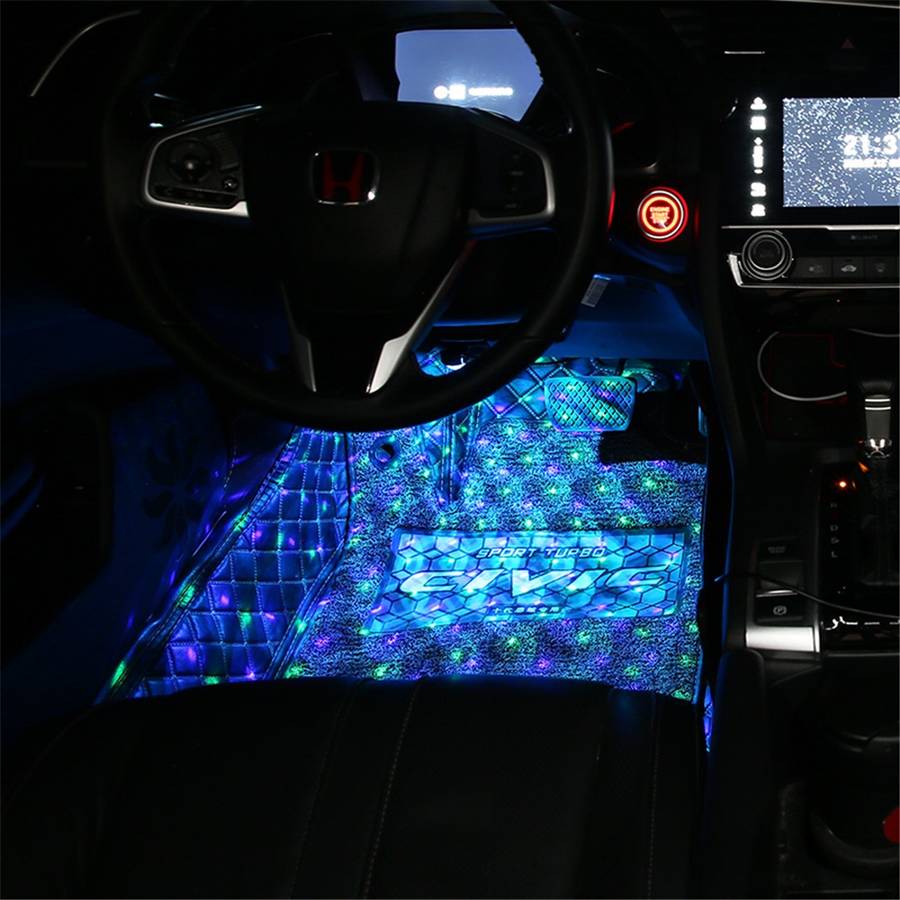DX4 Cigarette Lighter 4-LEDs Car Footwell Light Strip Music Sound-activated Car Interior Atmosphere