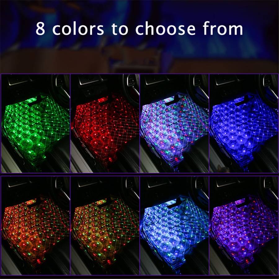 DX4 Cigarette Lighter 4-LEDs Car Footwell Light Strip Music Sound-activated Car Interior Atmosphere