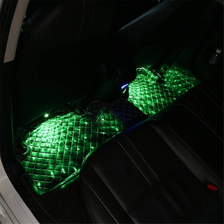 DX4 Cigarette Lighter 4-LEDs Car Footwell Light Strip Music Sound-activated Car Interior Atmosphere