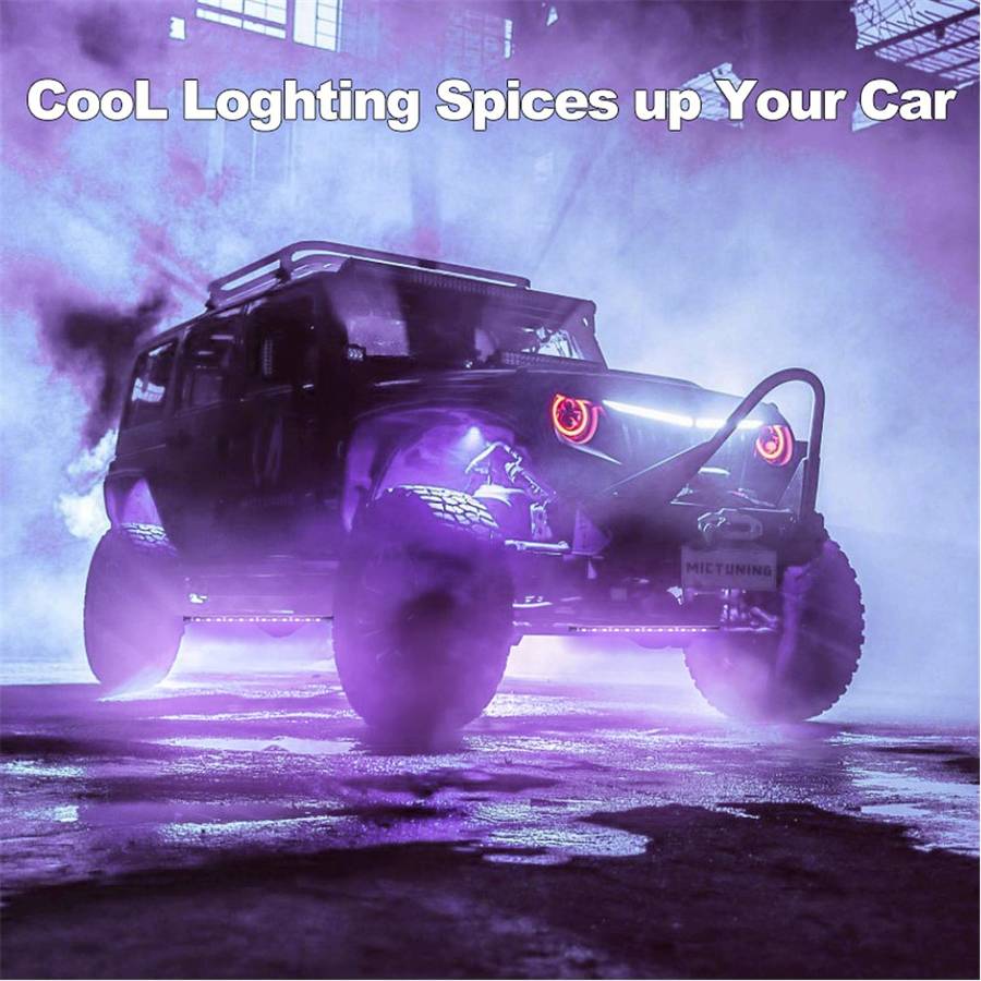 DP69 4Pcs Car Underglow Lights RGB Multi Color DIY Sound Active Music Mode Underbody Light Strips fo