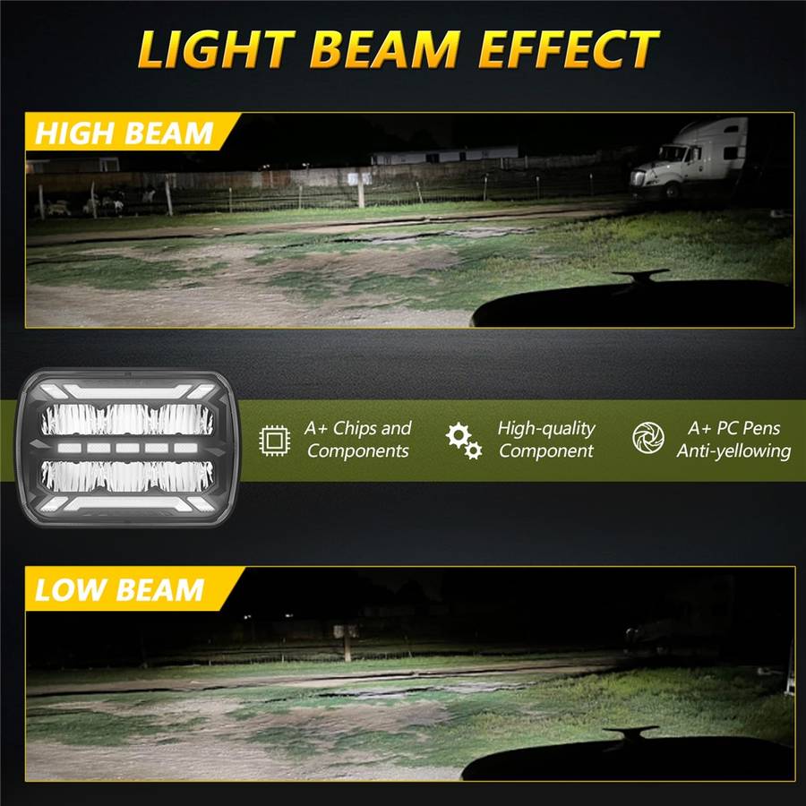 5 x 7 Inch Square LED Headlight High Brightness IP67 Waterproof High Low Beam Truck Front Headlamp