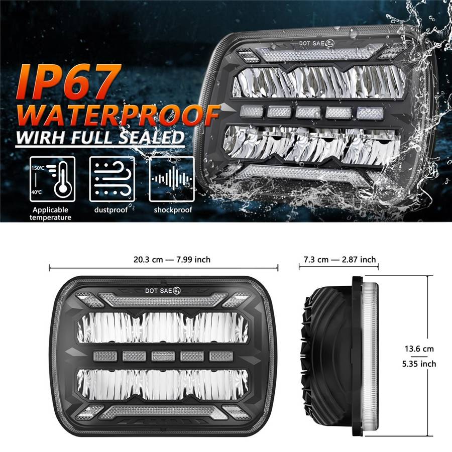 5 x 7 Inch Square LED Headlight High Brightness IP67 Waterproof High Low Beam Truck Front Headlamp