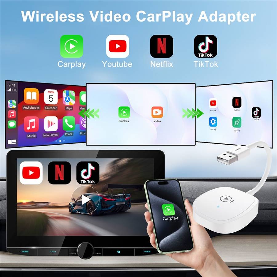 020-7+ Wireless Video / Car Play Adapter Car System Wired to Wireless Car Player Supports YouTube /
