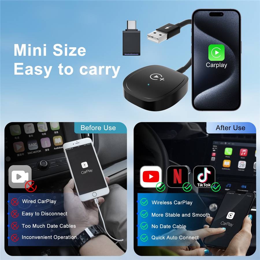 020-7+ Wireless Video / Car Play Adapter Car System Wired to Wireless Car Player Supports YouTube /