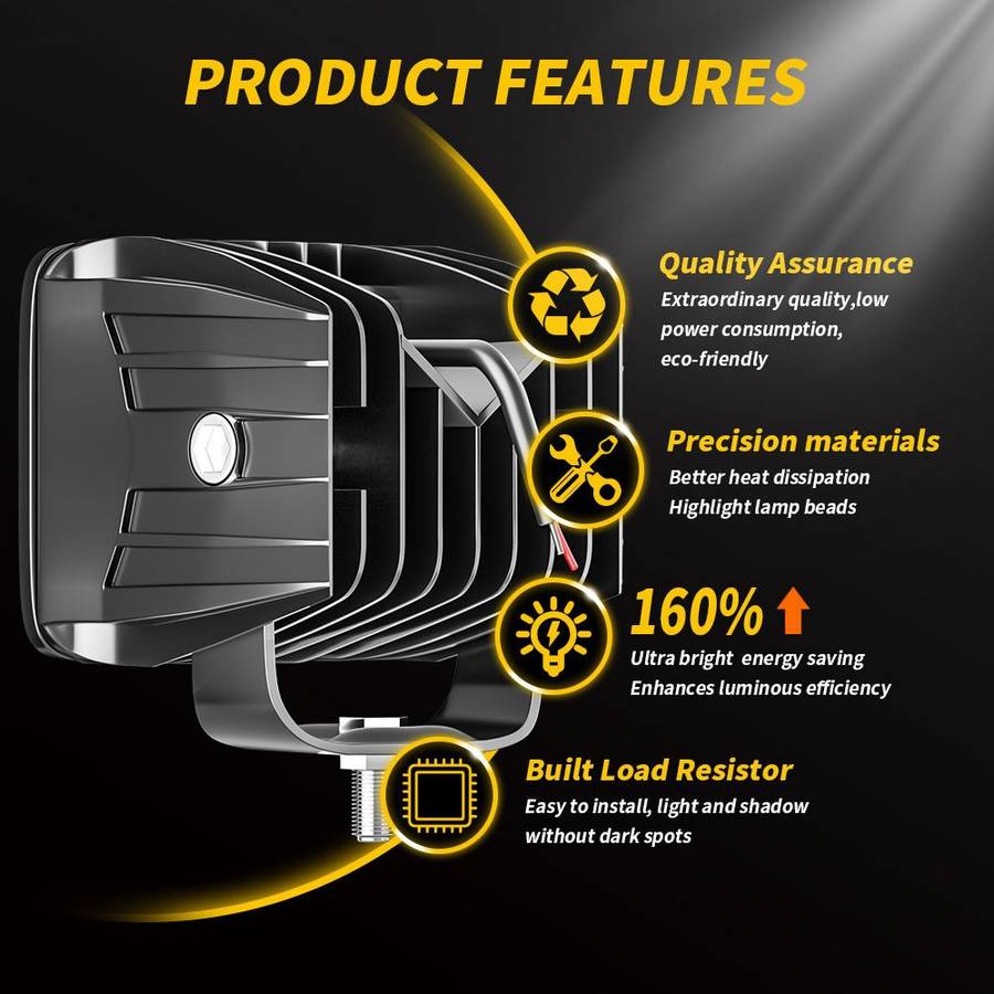 4-LED 12W Car SUV Off-Road Motorcycle Square Spotlight Waterproof Vehicle Headlight - White Light