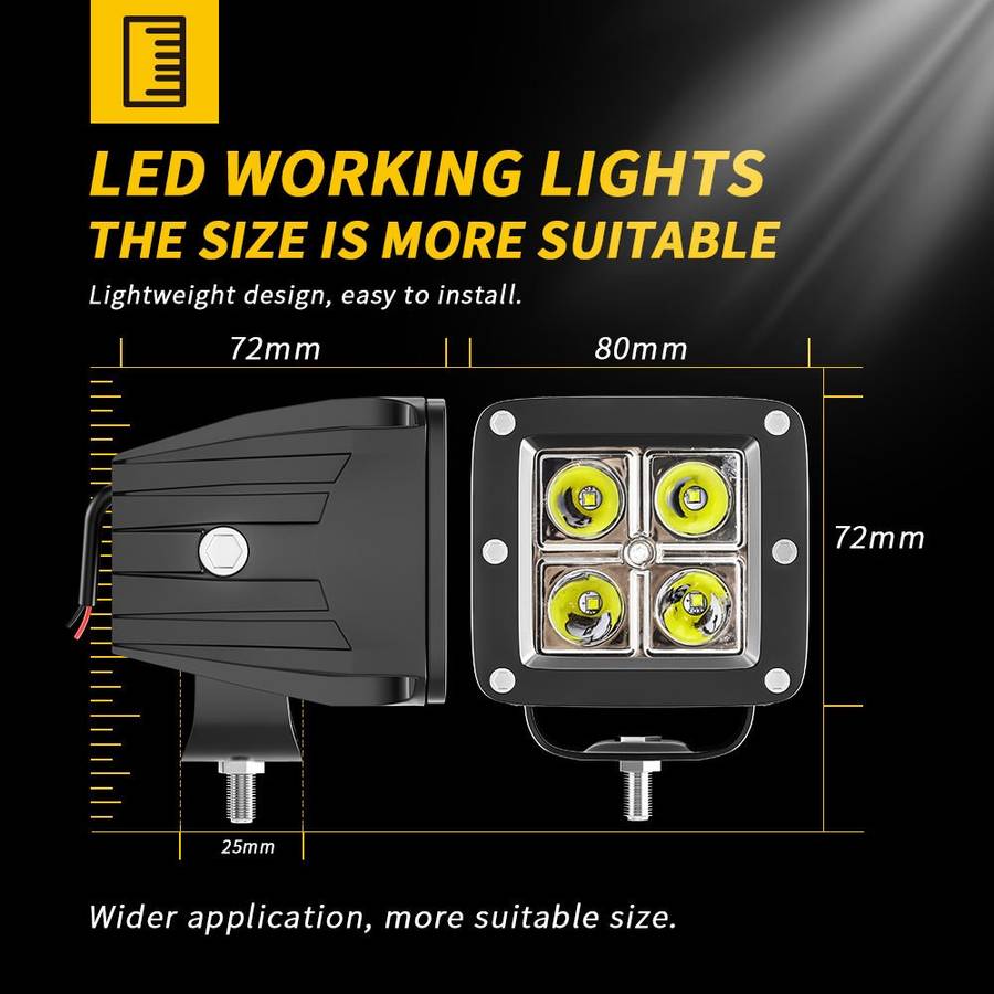 4-LED 12W Car SUV Off-Road Motorcycle Square Spotlight Waterproof Vehicle Headlight - White Light