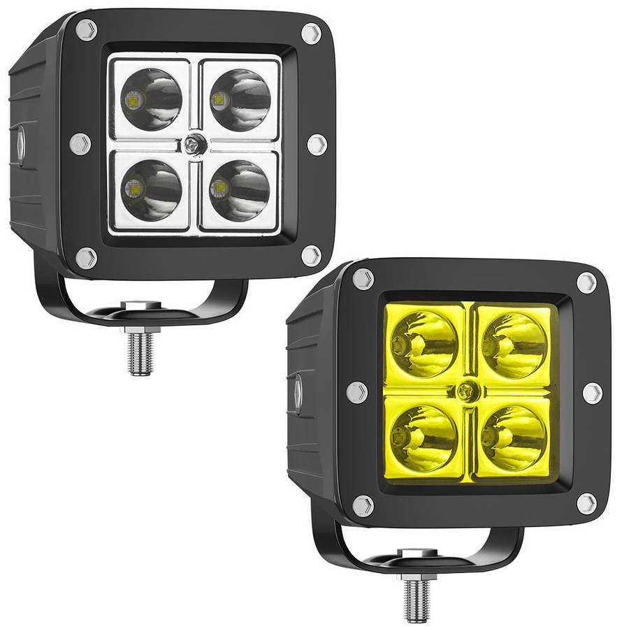 4-LED 12W Car SUV Off-Road Motorcycle Square Spotlight Waterproof Vehicle Headlight - White Light