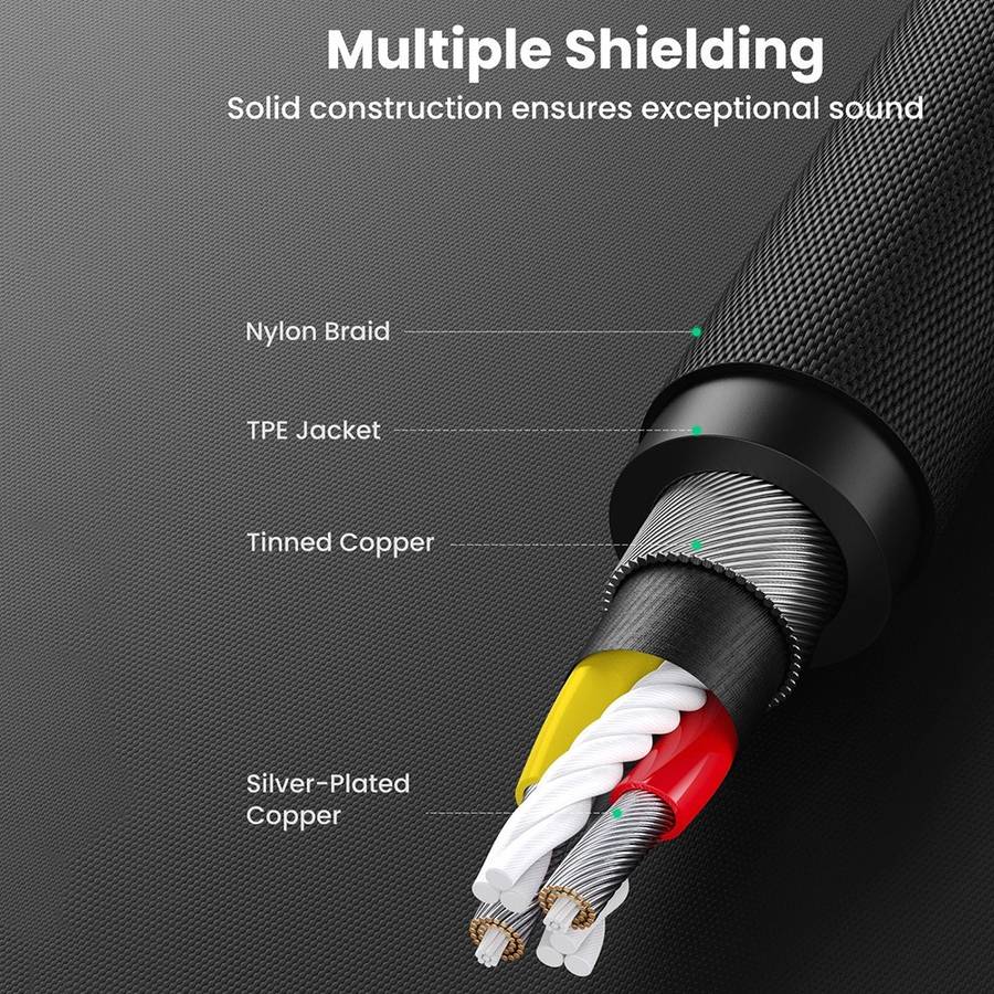 UGREEN 1m 3.5mm Jack Male to Male AUX Cord HiFi Sound Nylon Braided Audio Cable for Car Audio Headph