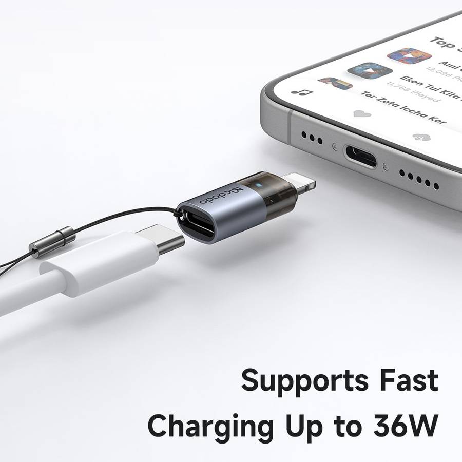MCDODO OT-7630 MDD USB-C Female to iP Male Adapter with LED Light PD 36W Fast Charging Converter