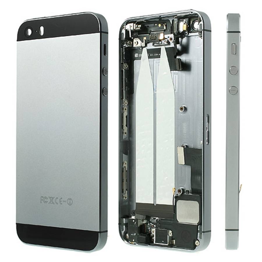 For iPhone 5s Metal Back Housing Faceplate Assembly w/ Other Parts - Black / Grey