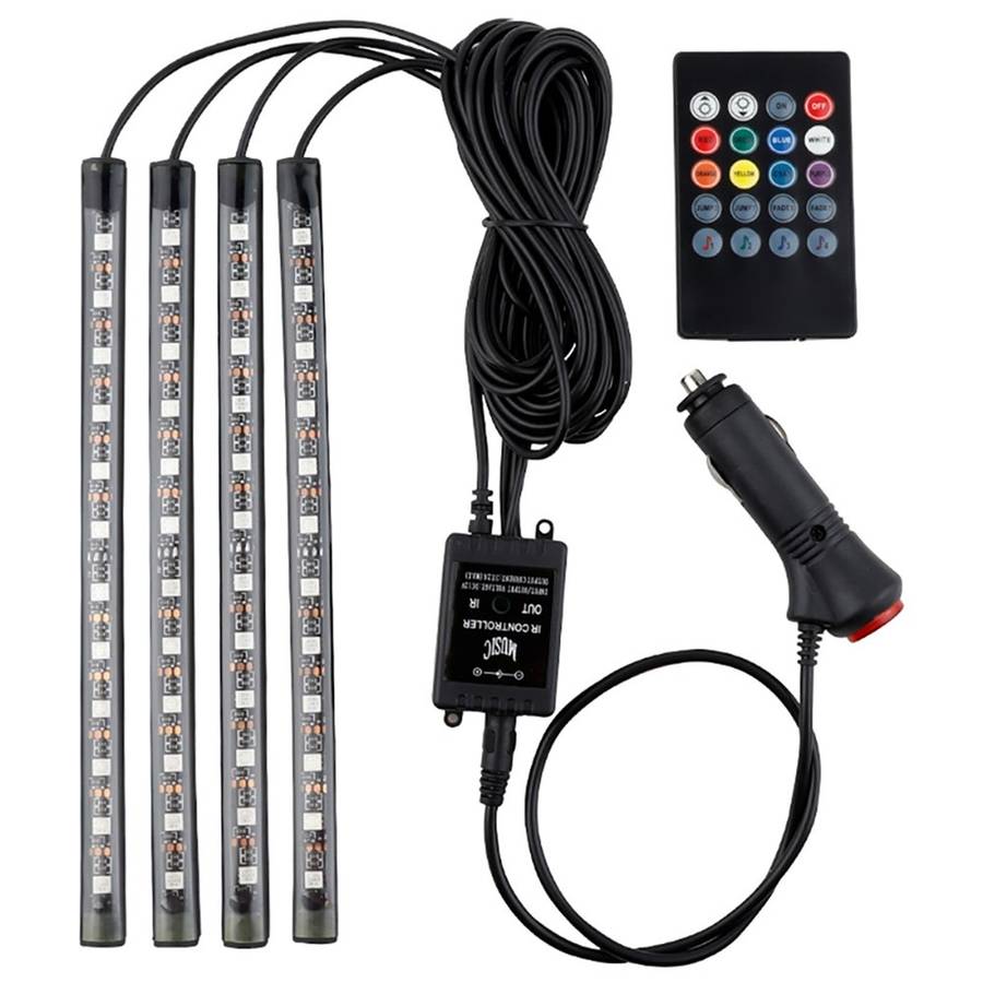 Car LED Strip Light 4Pcs 48 LED DC 12V Neon Strip Car Interior Led Decorative Lamp with Sound Active