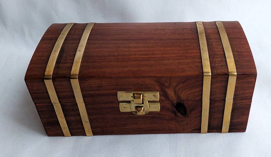 Decorative Nautical Set - Brass telescope, magnifying glass and compass in a wooden treasure chest