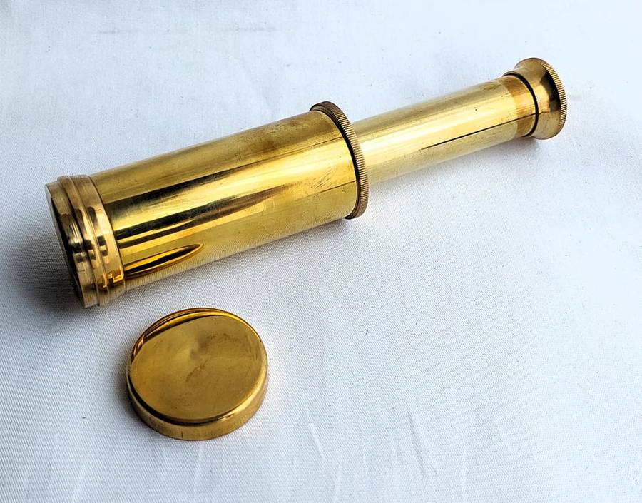 Decorative Nautical Set - Brass telescope, magnifying glass and compass in a wooden treasure chest