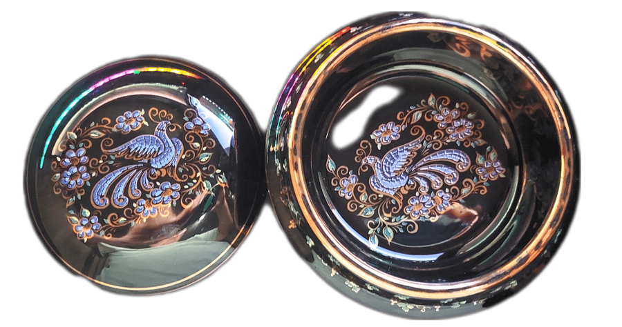 Anapale hand made Trinket Jar (Island of Crete- Greece) with 24k  Gold trimming