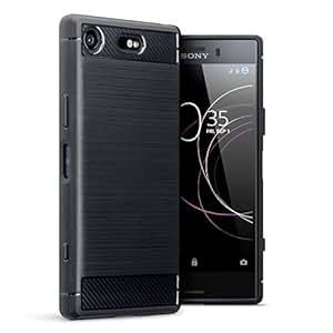 TERRAPIN Sony Xperia XZ1 Compact Covers, Sony Xperia XZ1 Compact Case - Carbon Fibre Design - Brushed Effect - TPU Gel - Slim Design - Durable Shock Absorbing - Back Protector - Black