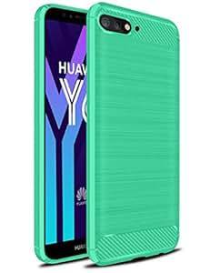 Huawei Y6 2018 Case Ultra Slim Flexible TPU Shock Absorption and Carbon Fiber Bumper Protective Cove