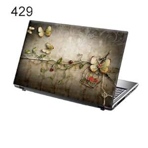 TaylorHe 15.6 inch 15 inch Laptop Skin Vinyl Decal with Colorful Patterns and Leather Effect Laminate MADE IN England Vintage style Butterflies Scene ¿¿¿