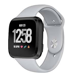 Kmasic Sport Band Compatible Fitbit Versa, Soft Silicone Strap Replacement Wristband for Fitbit Versa Smart Fitness Watch, Small, Gray