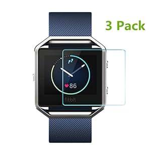 MouKou Fitbit Blaze Smart Watch Screen Protector 3-Pack Tempered Glass Sc (Fitbit Blaze Smart Watch)