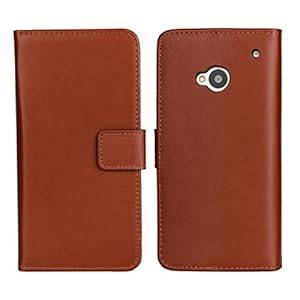 Moonmini Cowskin Flip Leather Wallet Card Pouch Stand Back Case Cover For HTC One M7 Brown