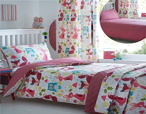 Kidz Club Children's Wildwood Single Bed Duvet Cover&Pillowcase Bed Set Bedding With Squirrels, Owls
