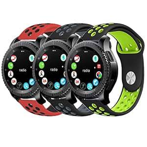 Gear S3 Strap, KADES Soft Silicone Band Replacement Strap with Quick Release Pin Stainless Steel Buckle Compatible for Gear S3 Frontier and Gear s3 Classic Smart Watch - Black/Gray, Black/Green, Red/Black