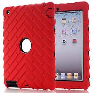 iPad 2/3/4 Case, XMTIKO Silicone Rugged Shock Absorbing Dual Layer Protective Case for iPad 2, iPad 3, iPad 4, Antiskid Tyre Pattern Gumdrop Cover (RedBlack)