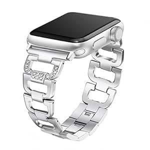 MTSBW For Apple Watch Strap Iwatch Stainless Steel Rhinestone Smart Bands Replacement Buckle Clasp For Series 4/3/2/1 Sport Edition