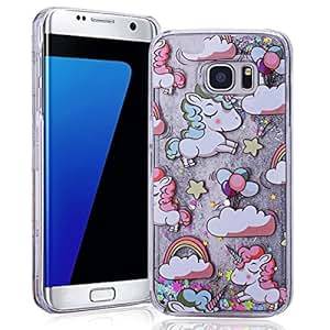 SMARTLEGEND Bling Samsung Galaxy S7 EDGE PC Case Cartoon Unicorn Glitter Quicksand Ultra Thin Hard