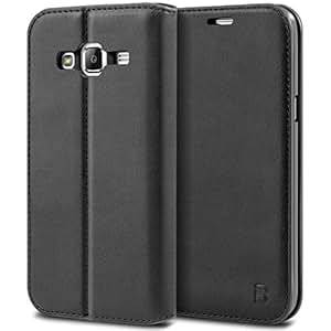 Samsung J3 Case - BEZ Protective PU Leather Wallet Flip Cover for Samsung Galaxy J3 2016 with Card Holders, Kick Stand, Magnetic Closure, Black