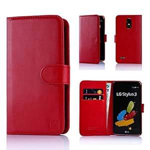 LG Stylus 3 Case by 32nd Book Style Faux Leather Flip Wallet Cover for LG Stylus 3, With Card Slots - Red