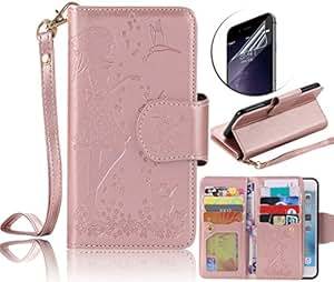 Samsung Galaxy S7 Edge Case,Sunroyal Magnetic Flip Case for Samsung Galaxy S7 Edge,Wallet Case with Strap for Samsung Galaxy S7 Edge,Cute Flower Dress Girl Pu Leather Folding Style Wallet Case with 9 Card Slots for Samsung Galaxy S7 Edge G9350 Screen Protector - Rose Gold