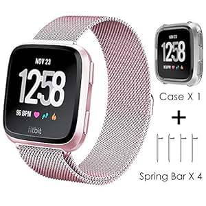 CAVN Fitbit Versa Strap, Fitbit Versa Milanese Replacement Straps Loop Stainless Steel Metal Quick Release Watch Strap with Magnet Lock Wristbands for Fitbit Versa Smart Watch, Pink Large