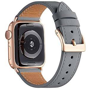 WFEAGL Strap Compatible Apple Watch Strap Top Grain Leather BRep (38mm 40mm)(Grey/RoseGold)