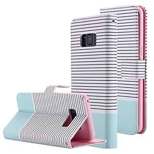 Galaxy S8 Case, Snewill S8 Wallet Case PU Leather Flip Case Cover with Card Slots & Kickstand for Samsung Galaxy S8 - Minimal Mint Stripes