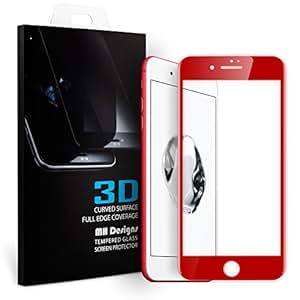 iPhone 7 Plus Screen Protector, iPhone 8 Plus Screen Protector, MH Designs 3D Curve Full Coverage 9H Hardness HD Clear Tempered Glass Screen Protector for Apple iPhone 7 Plus / iPhone 8 Plus 5.5 inch - Red